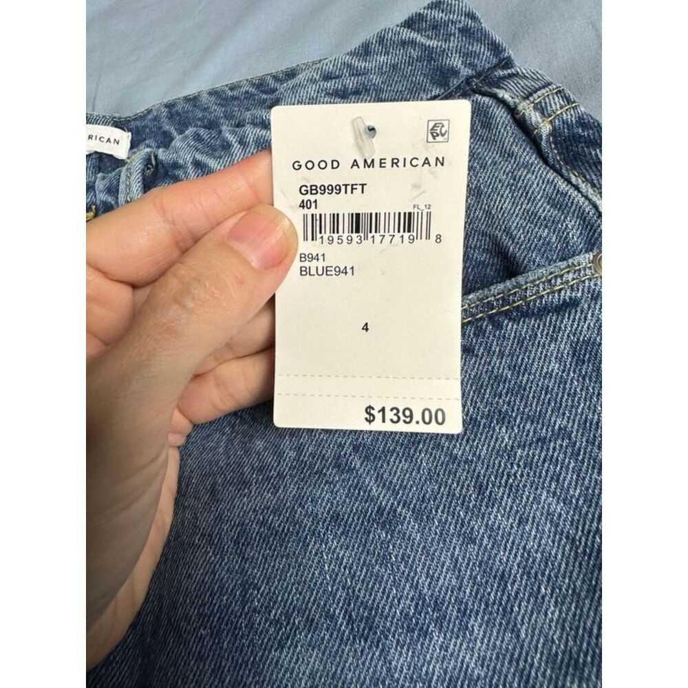 NWT Good American Good Boy High Rise Curvy Straight  Jeans Slit Hem Blue Sz 4/27 - Picture 8 of 8